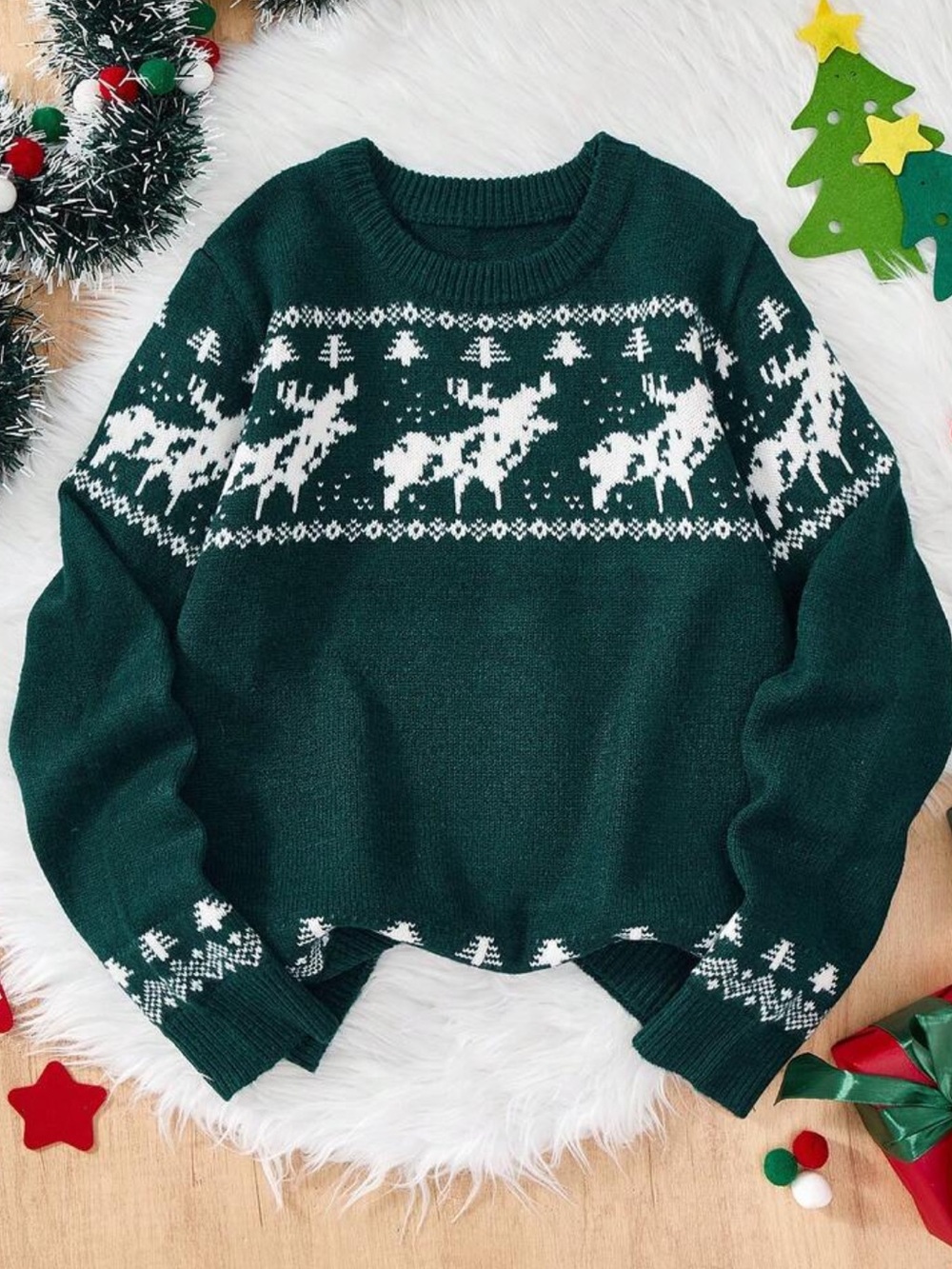 Dark Green Reindeer Fair Isle Sweater - Women
